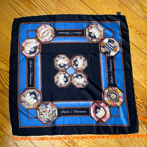 Rivetz of Boston 100% Silk Handmade Scarf Sailor’s Valentine 30” EUC - Picture 2 of 9